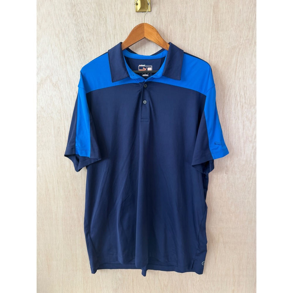 Puma Cobra Golf Polo Shirt Mens XL Blue Two Tone Colorblock dryCELL Short Sleeve